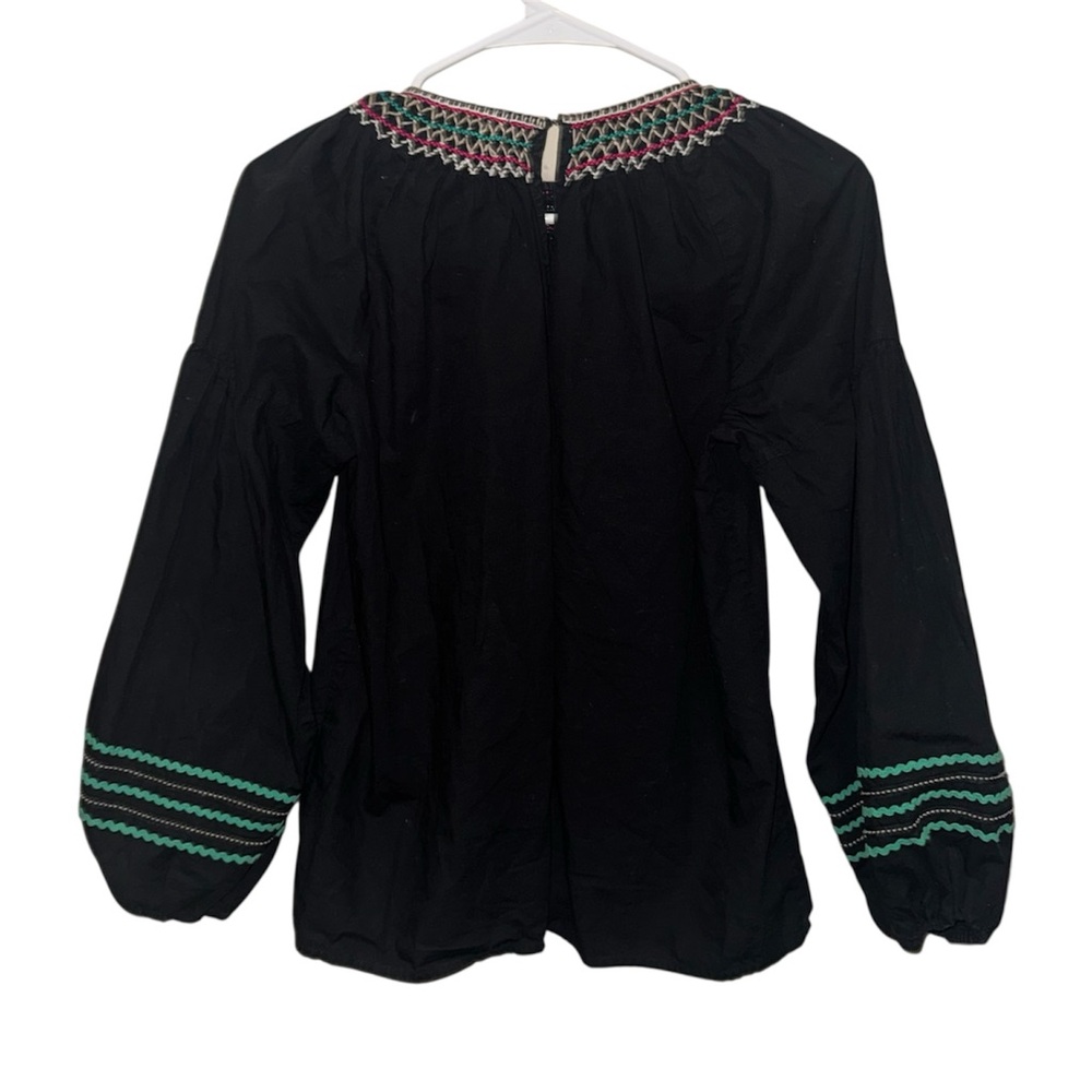 Joie Embroidered Black Puff Sleeve Blouse - Picture 3 of 6